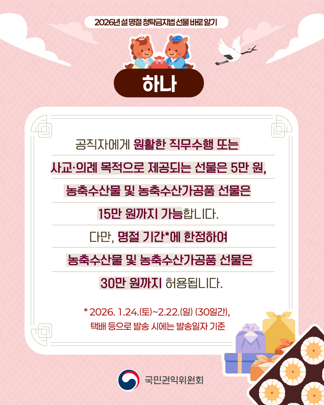 �ϳ�, �����ڿ��� ��Ȱ�� �������� �Ǵ� �米•�Ƿ� �������� �����Ǵ� ������ 5�� ��, ������깰 �� ������갡��ǰ ������ 15�� ������ �����մϴ�. �ٸ�, ���� �Ⱓ 2026��1��24�� �����~2��22�� �Ͽ��� 30�ϰ�  �� �����Ͽ� ������깰 �� ������갡��ǰ ������ 30�� ������ ���˴ϴ�. ( �ù� ������ �߼� �ÿ��� �߼����� ����)